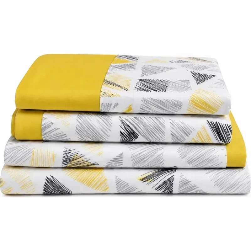 American Linen 1900 Full Sheet Set - Yellow and Gray Geometric Pattern