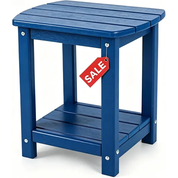 Blue Outdoor Side Table with Shelf - Weather Resistant HDPE