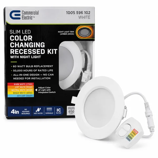 Commercial Electric Slim LED Color Changing Recessed Kit with Night Light