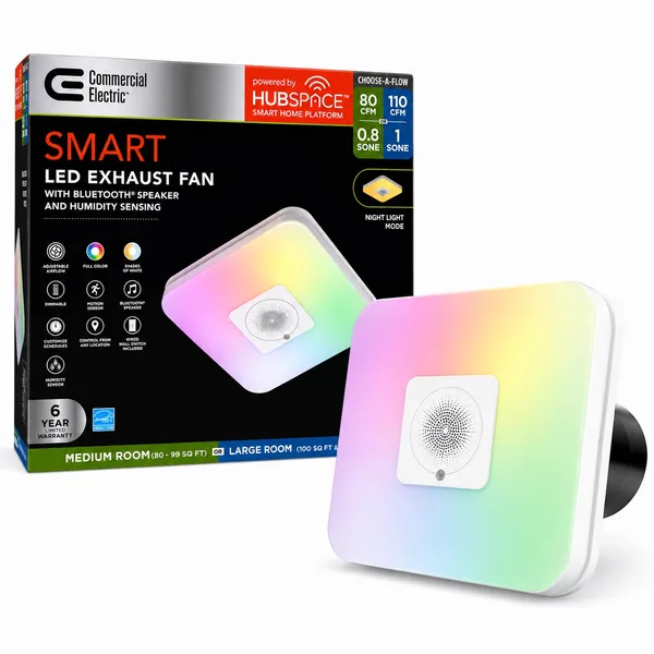 Commercial Electric Smart LED Exhaust Fan with Bluetooth Speaker
