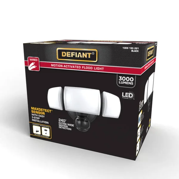 Defiant Max Detect 240 Black Motion Sensing Wired Outdoor 3 Head LED Security Fl
