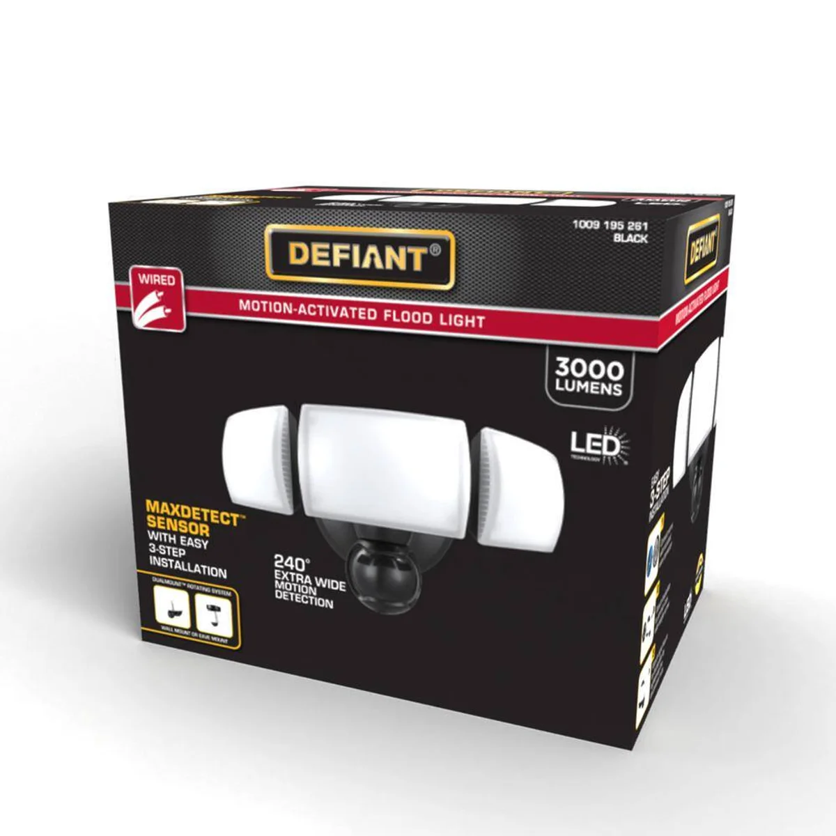 Defiant Max Detect 240 Black Motion Sensing Wired Outdoor 3 Head LED Security Fl - imagen 1