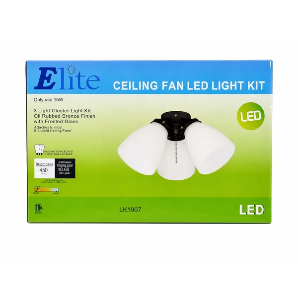 Elite Ceiling Fan LED Light Kit - Oil Rubbed Bronze Finish with Frosted Glass