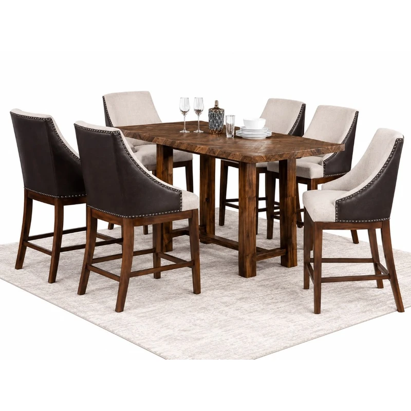 Juego de comedor 7 piezas — blanco/negro con sillas quilted