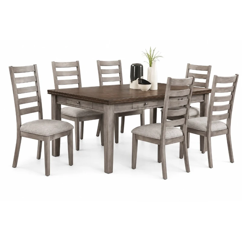 Juego de comedor 7 piezas — champagne con acentos espejo