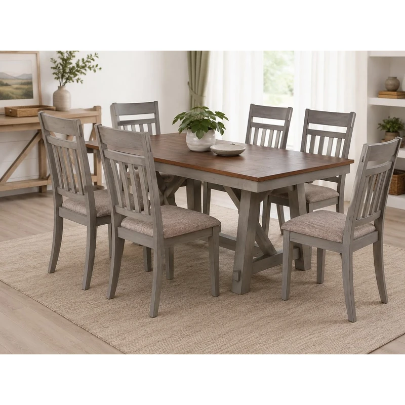 Juego de comedor 7 piezas — cristal con base de anillos