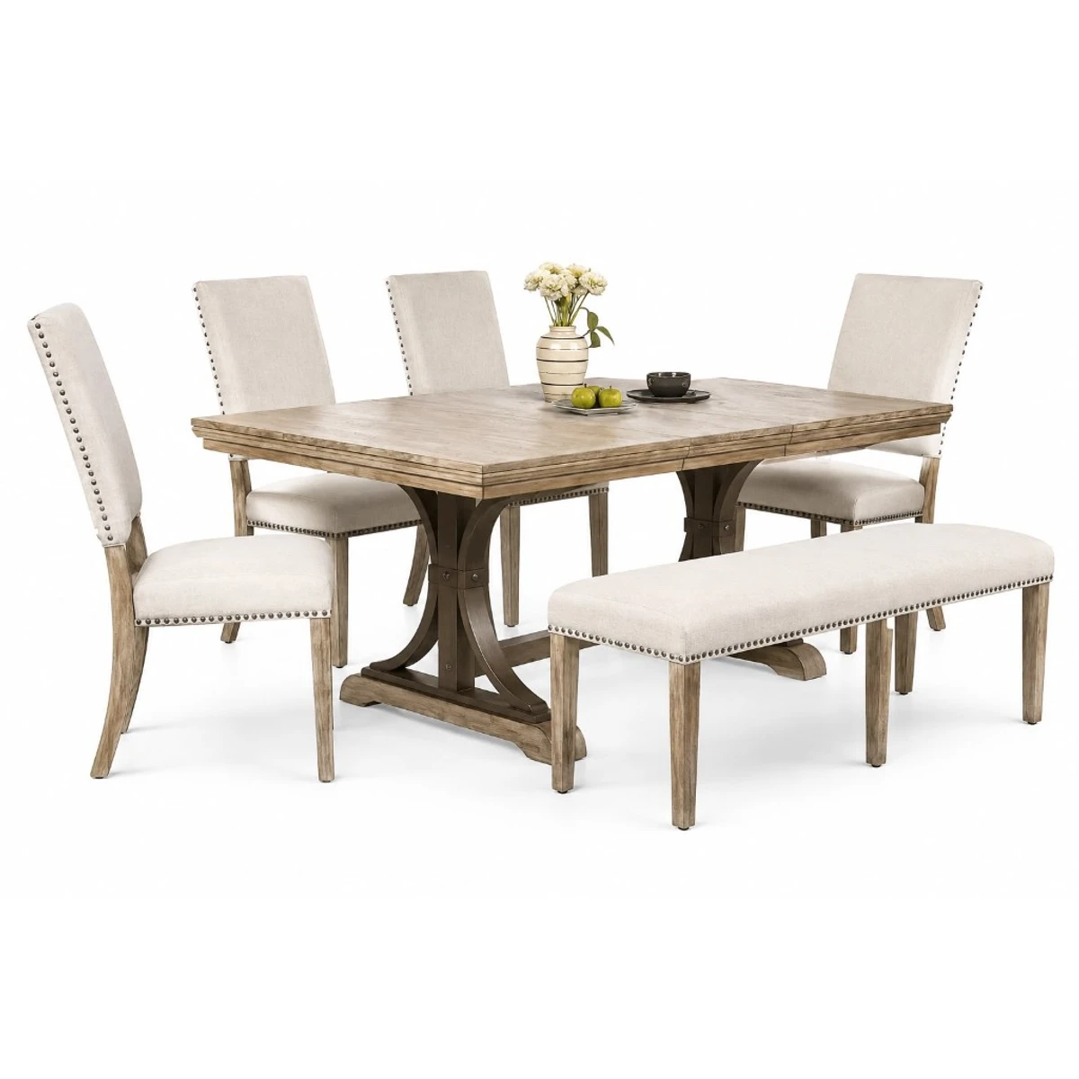 Juego de comedor 7 piezas — farmhouse gris y sillas ladder - imagen 1