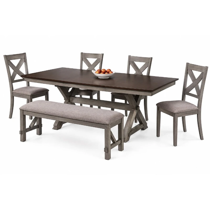 Juego de comedor 7 piezas — mesa con cajones y sillas ladder