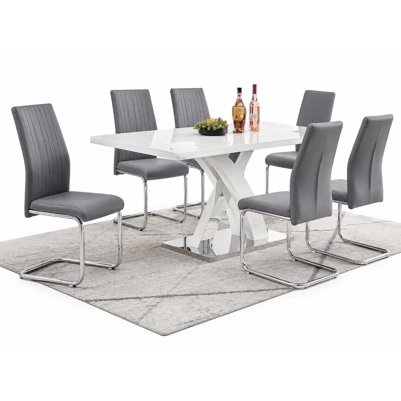 Juego de comedor 7 piezas — madera miel trestle y sillas nailhead