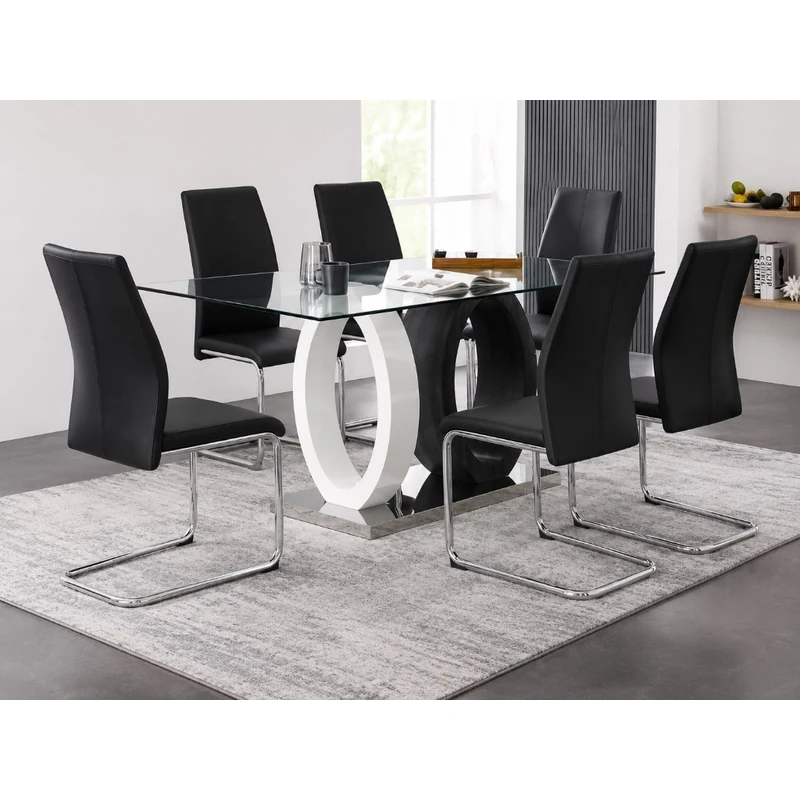 Juego de comedor 7 piezas — cristal con base de óvalos