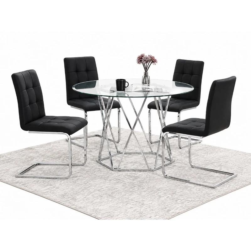 Juego de comedor 5 piezas — mesa redonda cromo geométrico