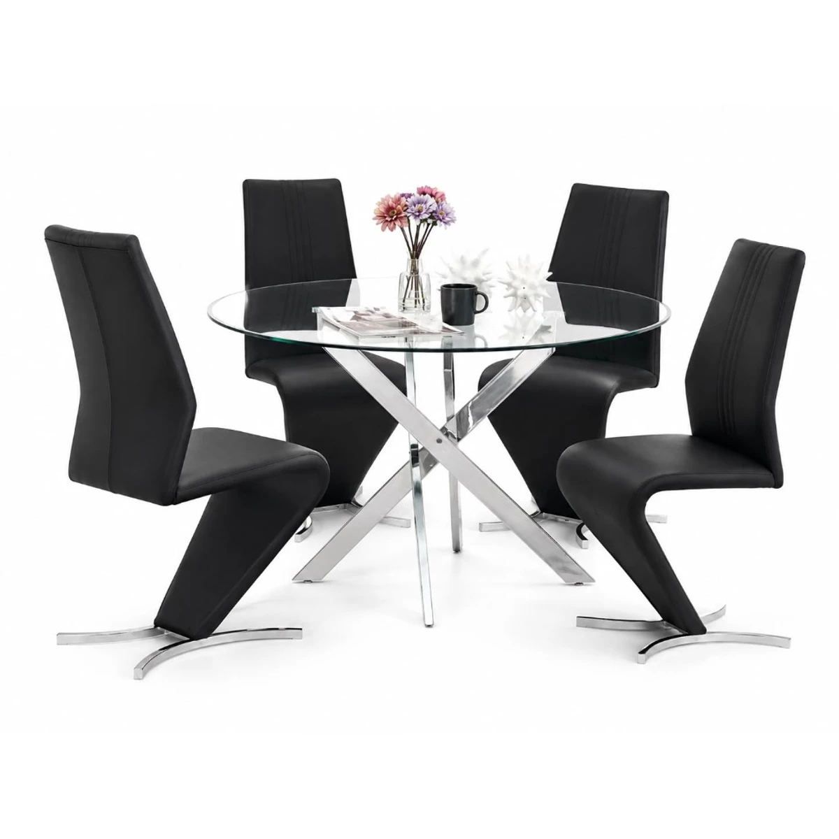 Juego de comedor 9 piezas — plata metálica y sillas tufted - imagen 1