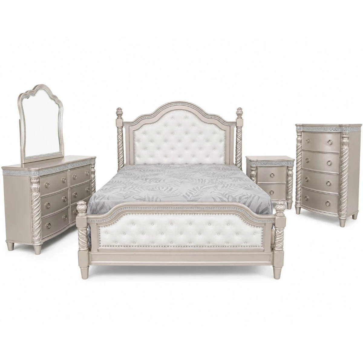 Juego de recámara Champagne tapizado tufted - imagen 1