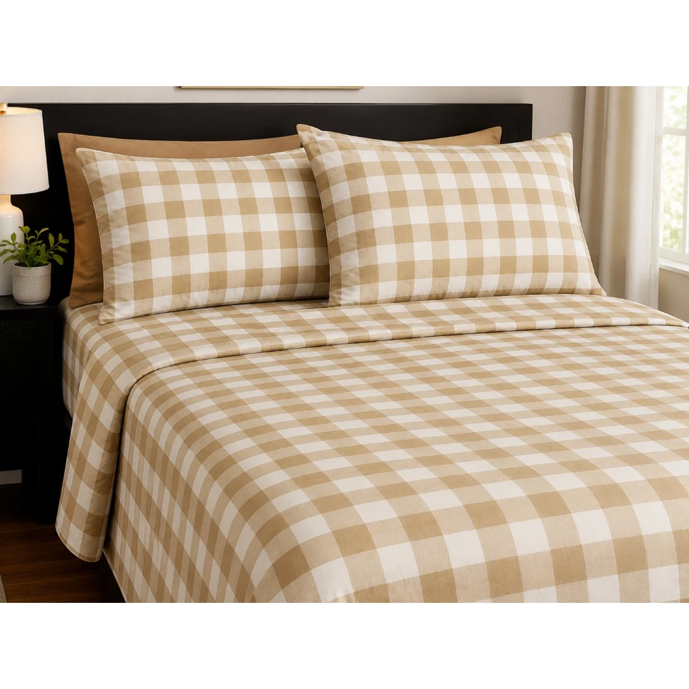 Juego de sábanas Full American Linen — Cuadros beige - imagen 1