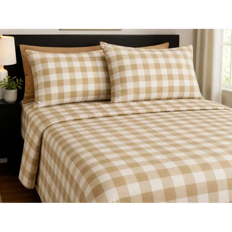 Juego de sábanas Full American Linen — Cuadros beige