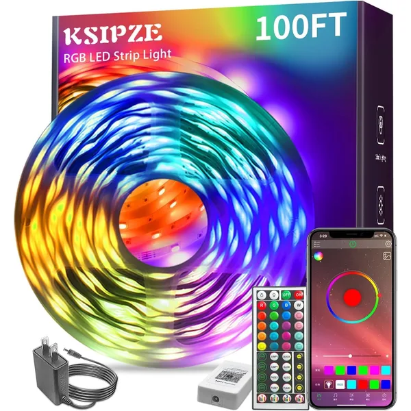 KSIPZE 100FT RGB LED Strip Light with Remote and App Control