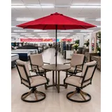 Outdoor Patio Dining Set with Red Umbrella and Swivel Chairs miniatura 1