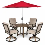 Outdoor Patio Dining Set with Red Umbrella and Swivel Chairs miniatura 2