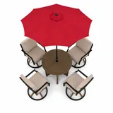 Outdoor Patio Dining Set with Red Umbrella and Swivel Chairs miniatura 3