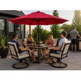 Outdoor Patio Dining Set with Red Umbrella and Swivel Chairs miniatura 4