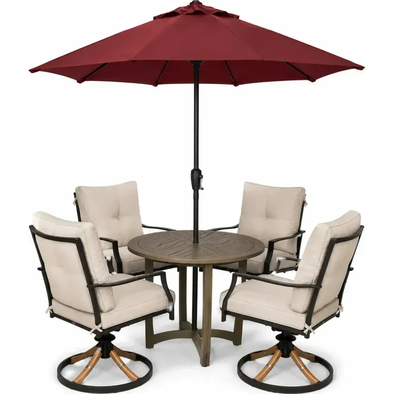 Outdoor Patio Dining Set with Swivel Chairs and Umbrella