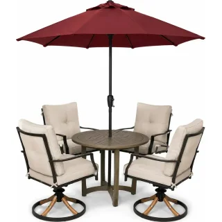 Outdoor Patio Dining Set with Swivel Chairs and Umbrella miniatura 1