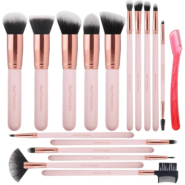 Real Perfection Pink Makeup Brush Set - 16 Pieces