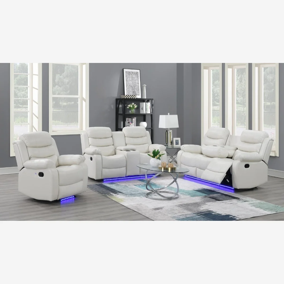 Juego de sala U157 reclinable LED — 3 piezas blanco - imagen 1