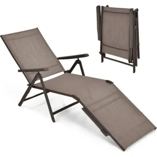 Silla camastro plegable de patio ajustable — Marrón miniatura 1