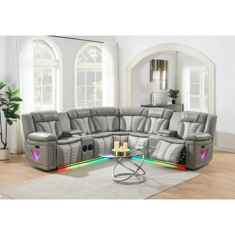 Sofá seccional U55 LED reclinable — Gris y crema