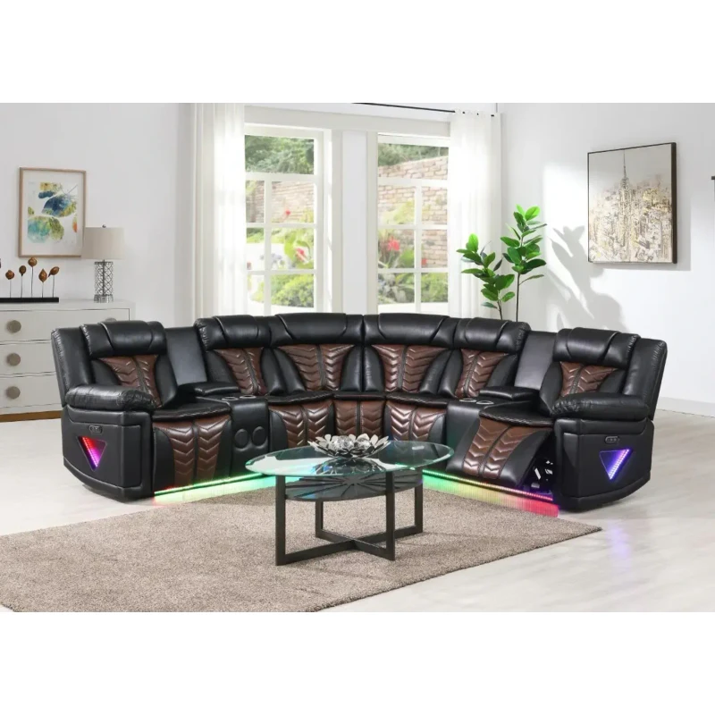 Sofá seccional U56 LED reclinable — Negro y café
