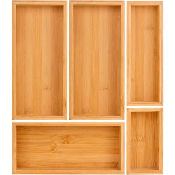 Teicui Bamboo Drawer Organizer Set - Expandable and Stackable