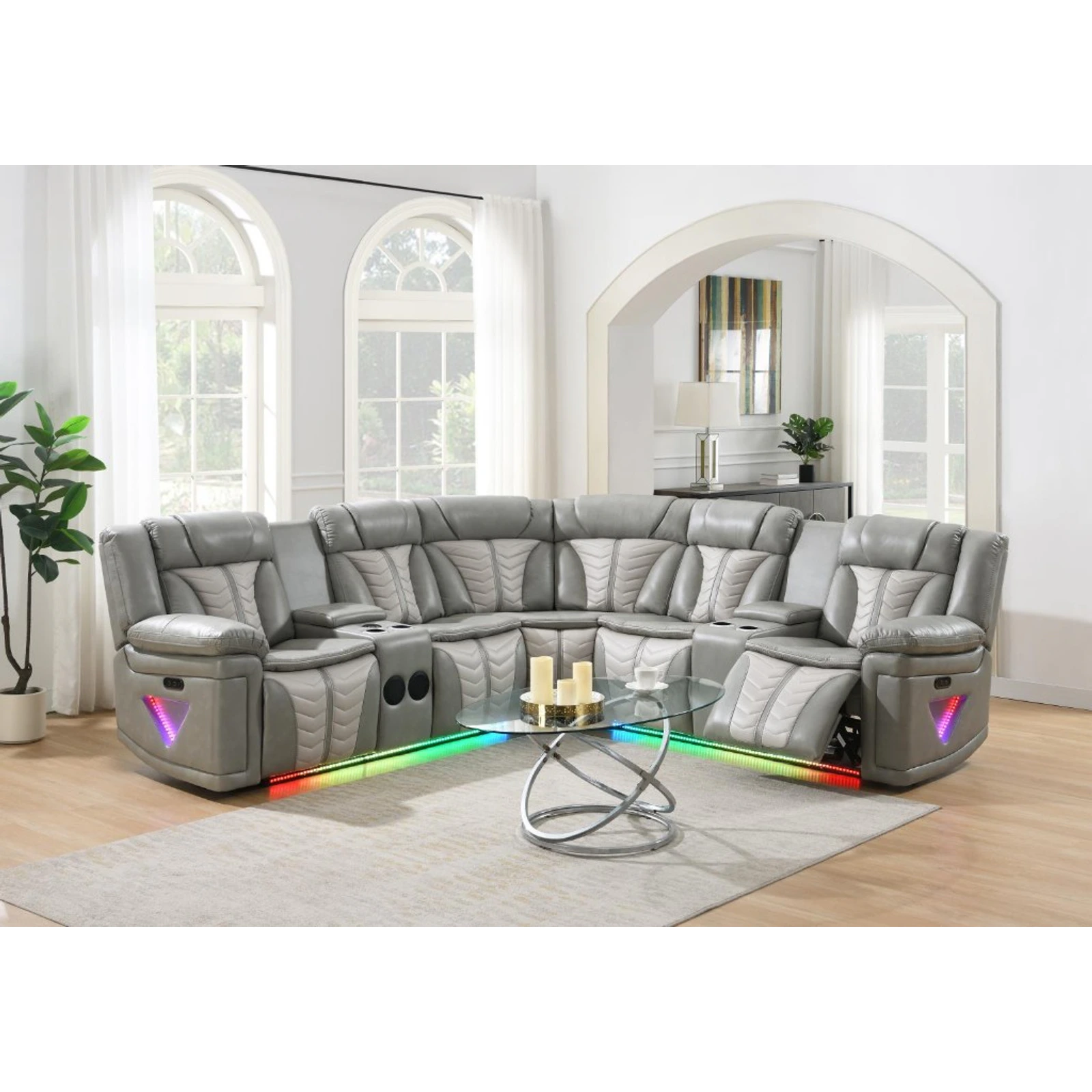 Sofá seccional U55 LED reclinable — Gris y crema - imagen 1